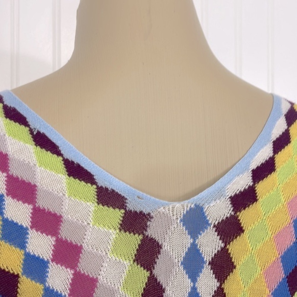 Knit Argyle Pattern Light Blue Tunic Top/Mini Dress Dolman Sleeves Small - Picture 9 of 14